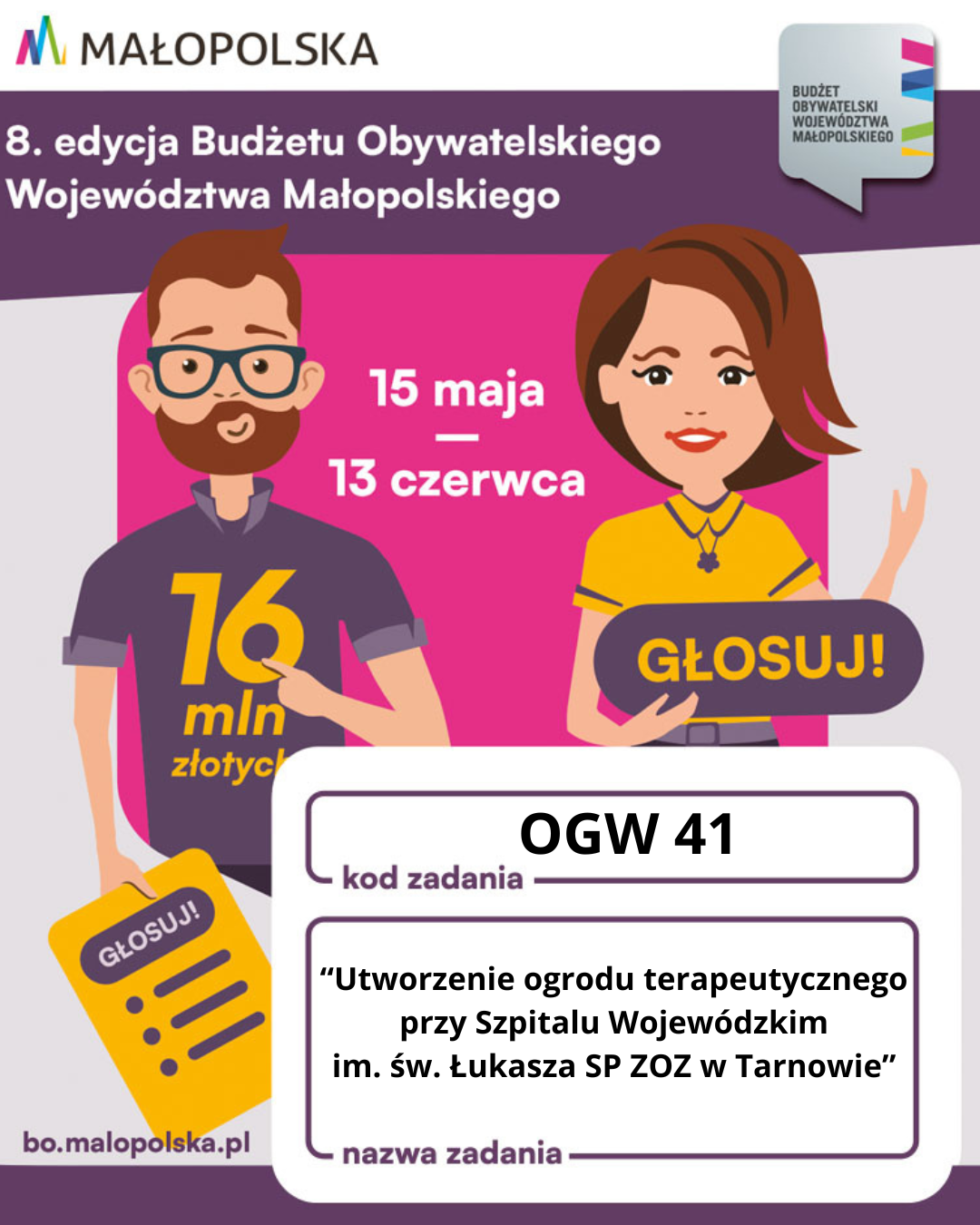 Głosuj na Ogród Terapeutyczny w Budżecie Obywatelskim Województwa Małopolskiego 2025!