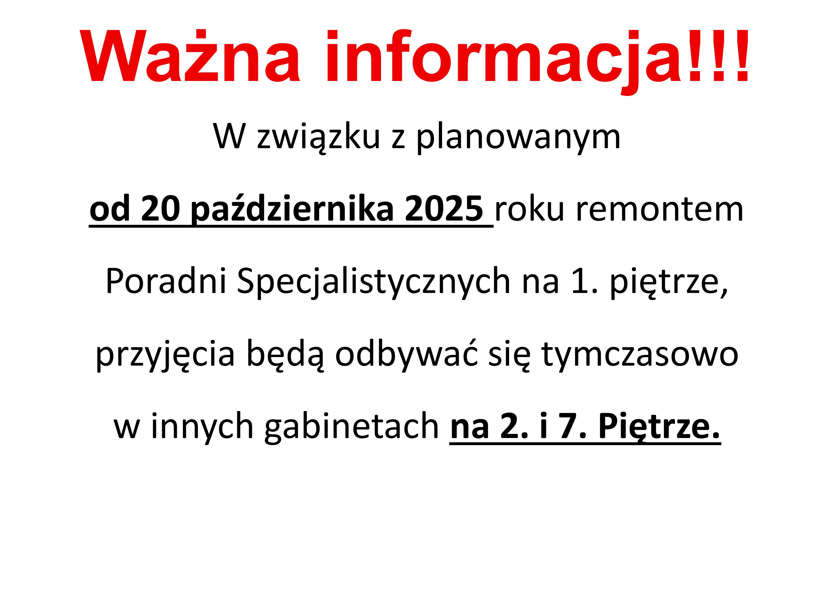 Ważna informacja – remont poradni