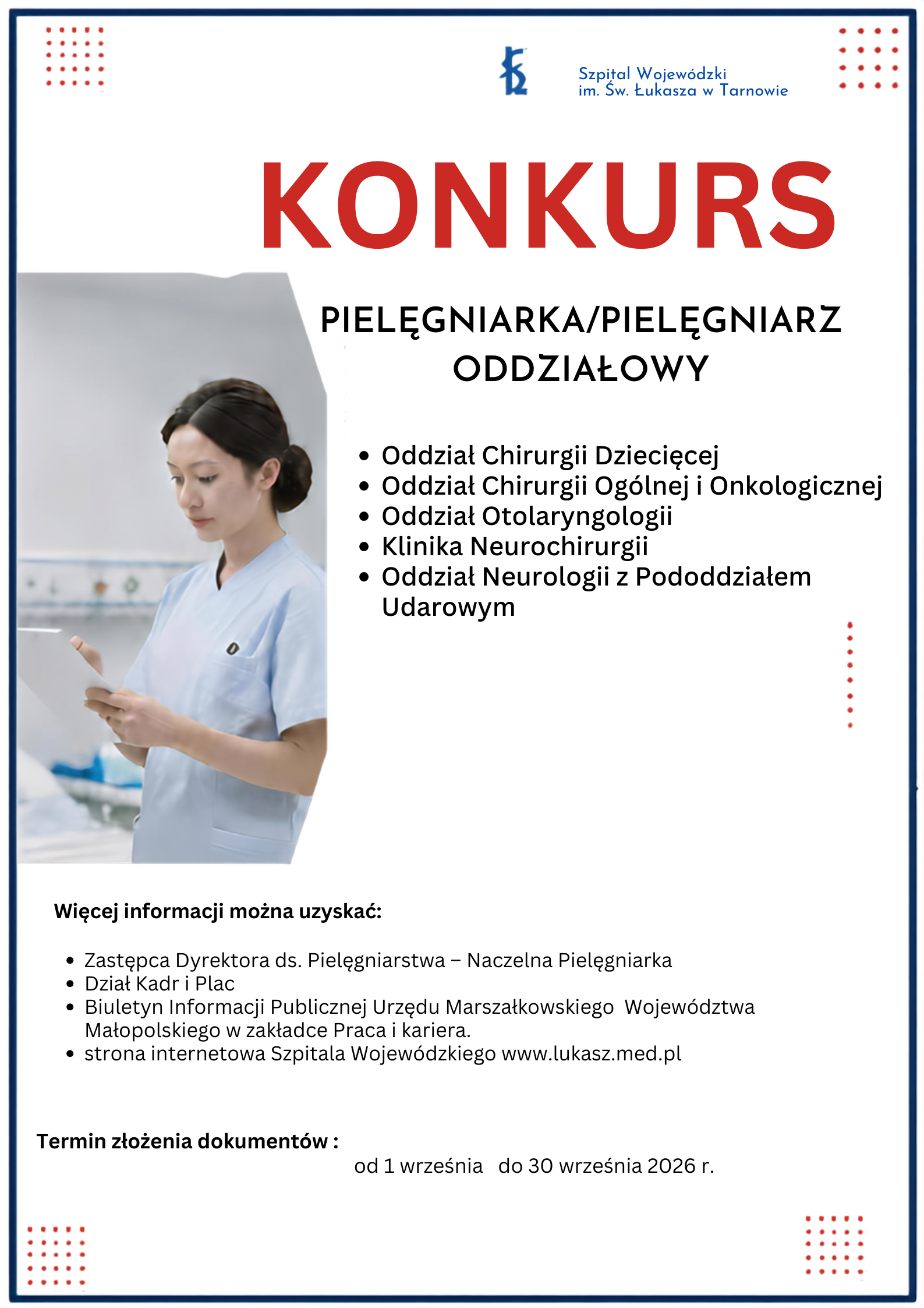 Konkurs na&nbsp;stanowisko Pielęgniarki Oddziałowej/Pielęgniarza Oddziałowego