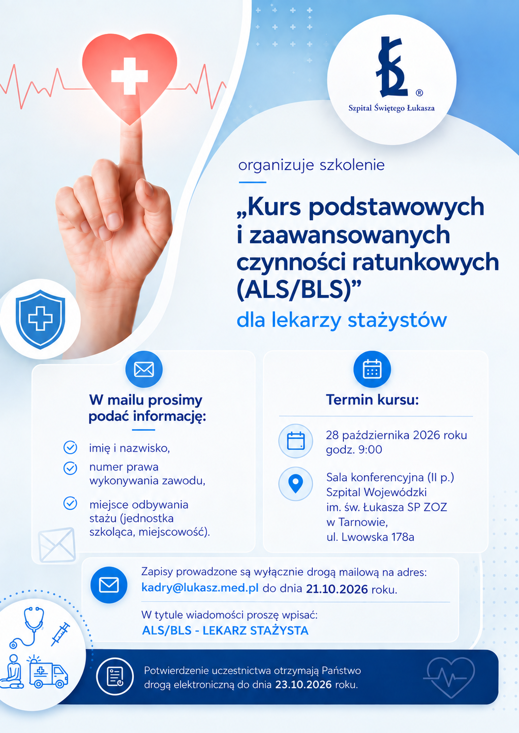 „Kurs podstawowych i&nbsp;zaawansowanych czynności ratunkowych (ALS/BLS)” dla lekarzy stażystów